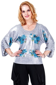 Bluza pictata jerse argintiu Liza Panait R1931E Bluza pictata jerse argintiu Liza Panait R1931E