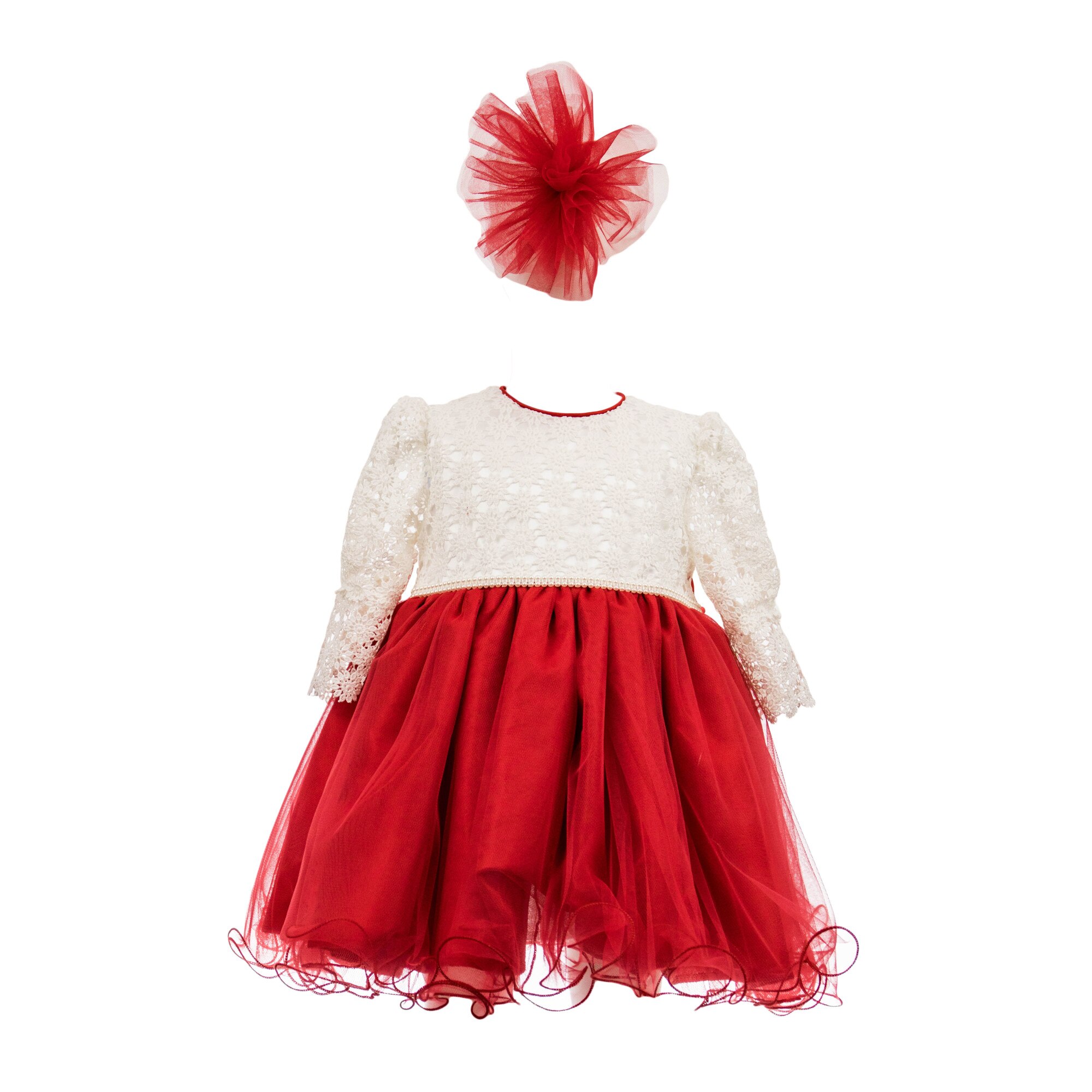 Rochie botez Nina, culoare alb-rosu, varsta 12 luni