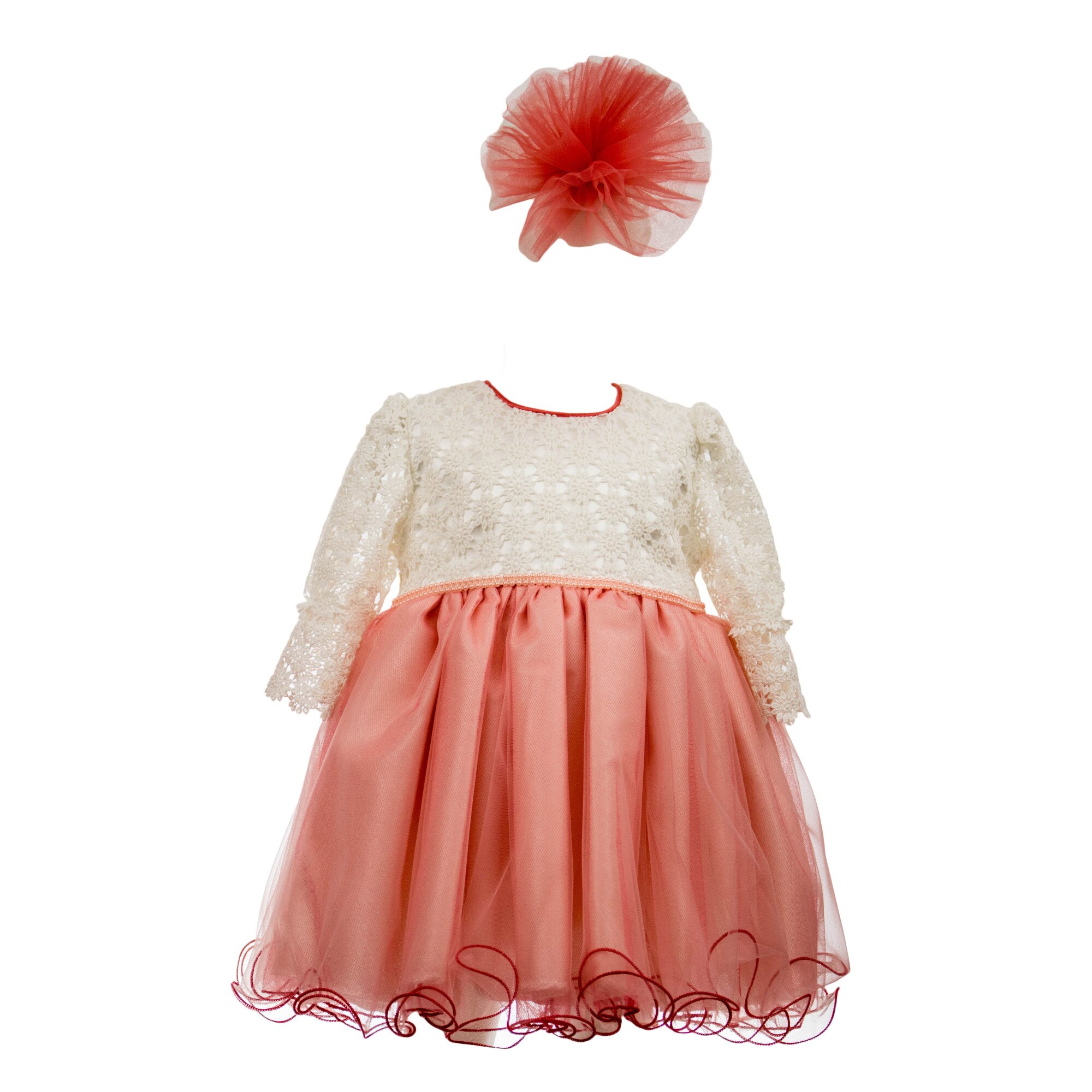 Rochie botez Nina, culoare alb-roz, varsta 12 luni