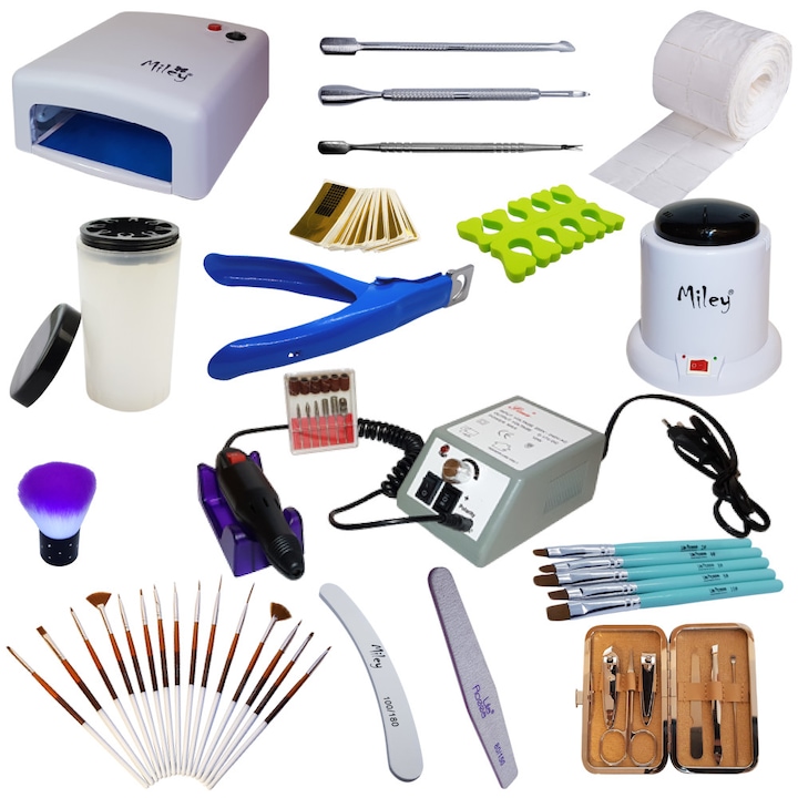 Kit unghii cu Lampa UV Freza electrica Sterilizator