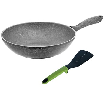 Tigaie wok Hascevher Germanitium granite 28cm culoare gri cadou spatula lata Tigaie wok Hascevher Germanitium granite 28cm culoare gri cadou spatula lata