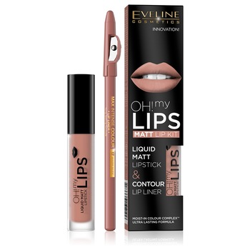 Set ruj lichid mat si creion contur Eveline Oh! My Lips 01 Set ruj lichid mat si creion contur Eveline Oh! My Lips 01