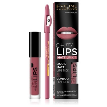 Set ruj lichid mat si creion contur Eveline Oh! My Lips 06 Set ruj lichid mat si creion contur Eveline Oh! My Lips 06