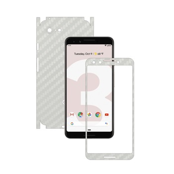 Folie de protectie Carbon Skinz pentru Google Pixel 3 - Carbon Alb 360 Cut, Skin Adeziv Full Body Cover pentru Rama Ecran,Carcasa Spate si Laterale