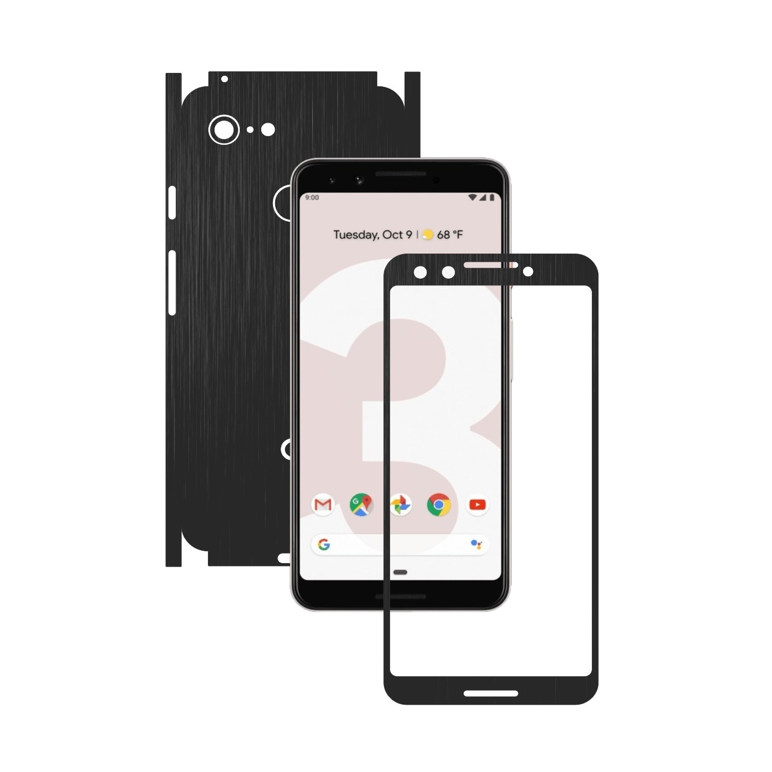 Folie de protectie Carbon Skinz pentru Google Pixel 3 - Brushed Negru 360 Cut, Skin Adeziv Full Body Cover pentru Rama Ecran, Carcasa Spate si Laterale