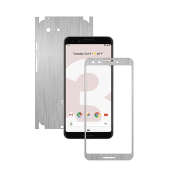 Folie de protectie Carbon Skinz pentru Google Pixel 3 - Brushed Argintiu 360 Cut, Skin Adeziv Full Body Cover pentru Rama Ecran, Carcasa Spate si Laterale