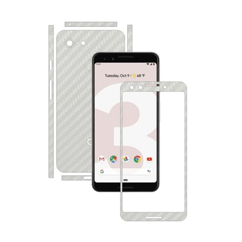 Folie Protectie Carbon Skinz pentru Google Pixel 3 - Carbon Alb Split Cut, Skin Adeziv Full Body Cover pentru Rama Ecran, Carcasa Spate si Laterale