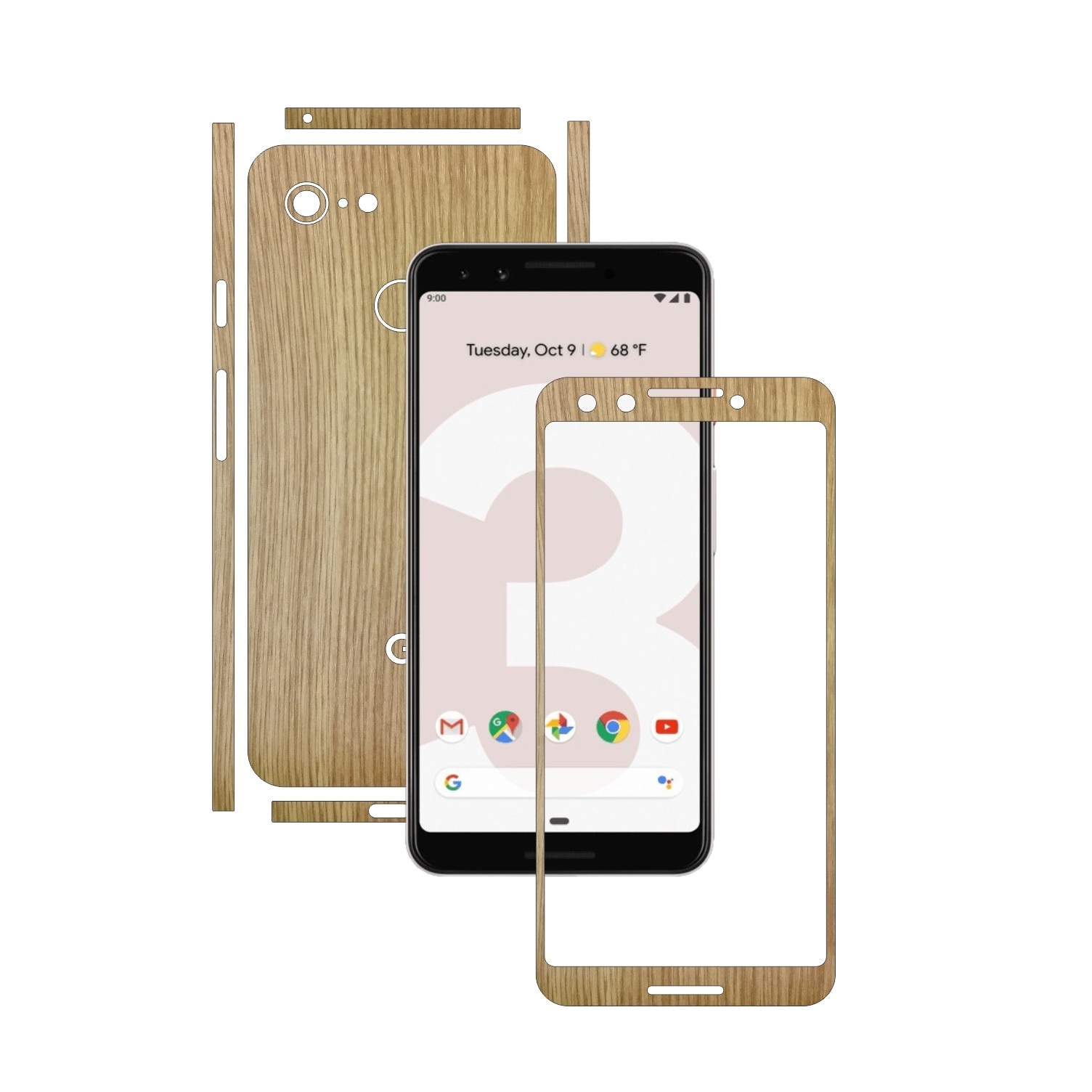Folie Protectie Carbon Skinz pentru Google Pixel 3 - Lemn Stejar Split Cut, Skin Adeziv Full Body Cover pentru Rama Ecran, Carcasa Spate si Laterale