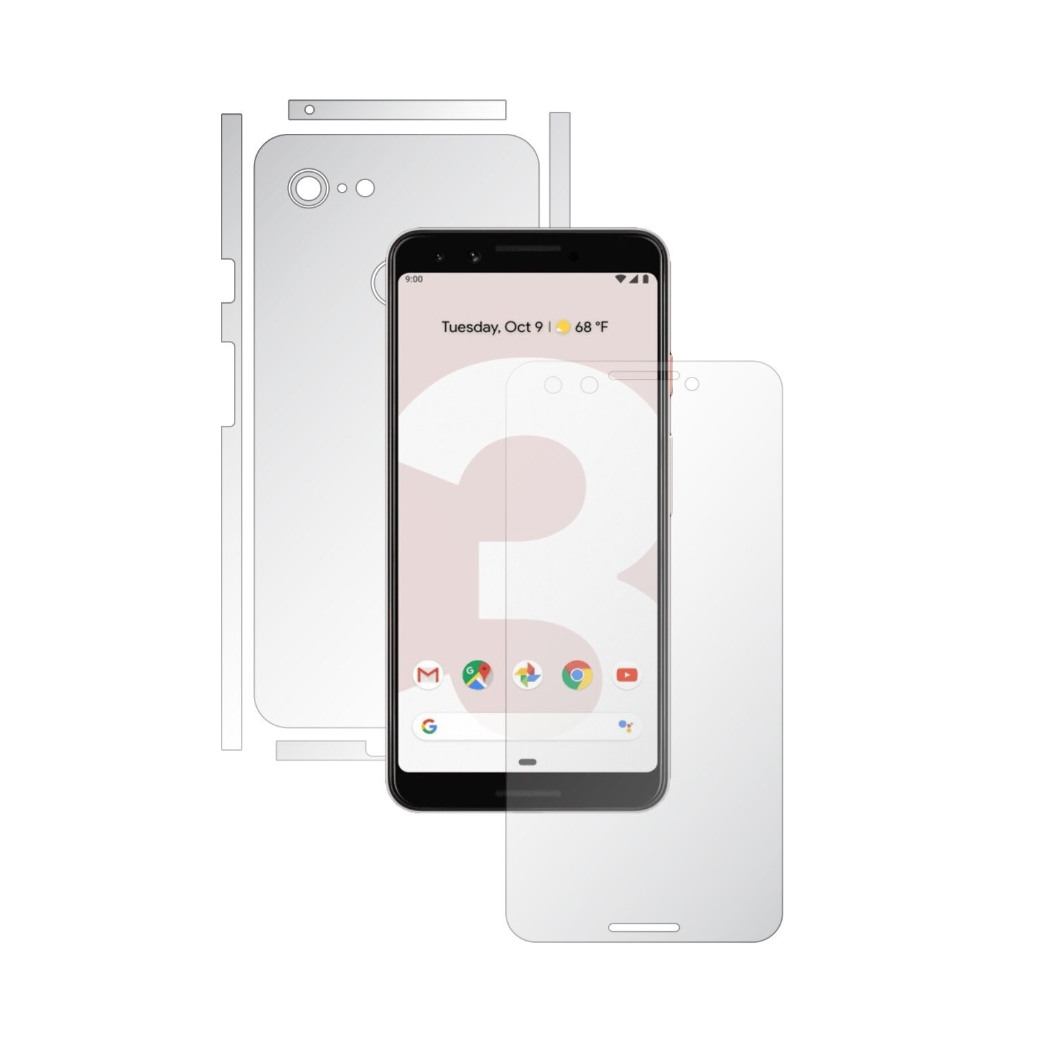 Folie Full Body Invisible Skinz UHD AutoRegeneranta pentru Google Pixel 3 - Folie Protectie Siliconica Ultra-Clear cu taiere Split Cut pentru Ecran, Carcasa Spate si Laterale, Skin Adeziv Transparent, Edge to Edge Cover