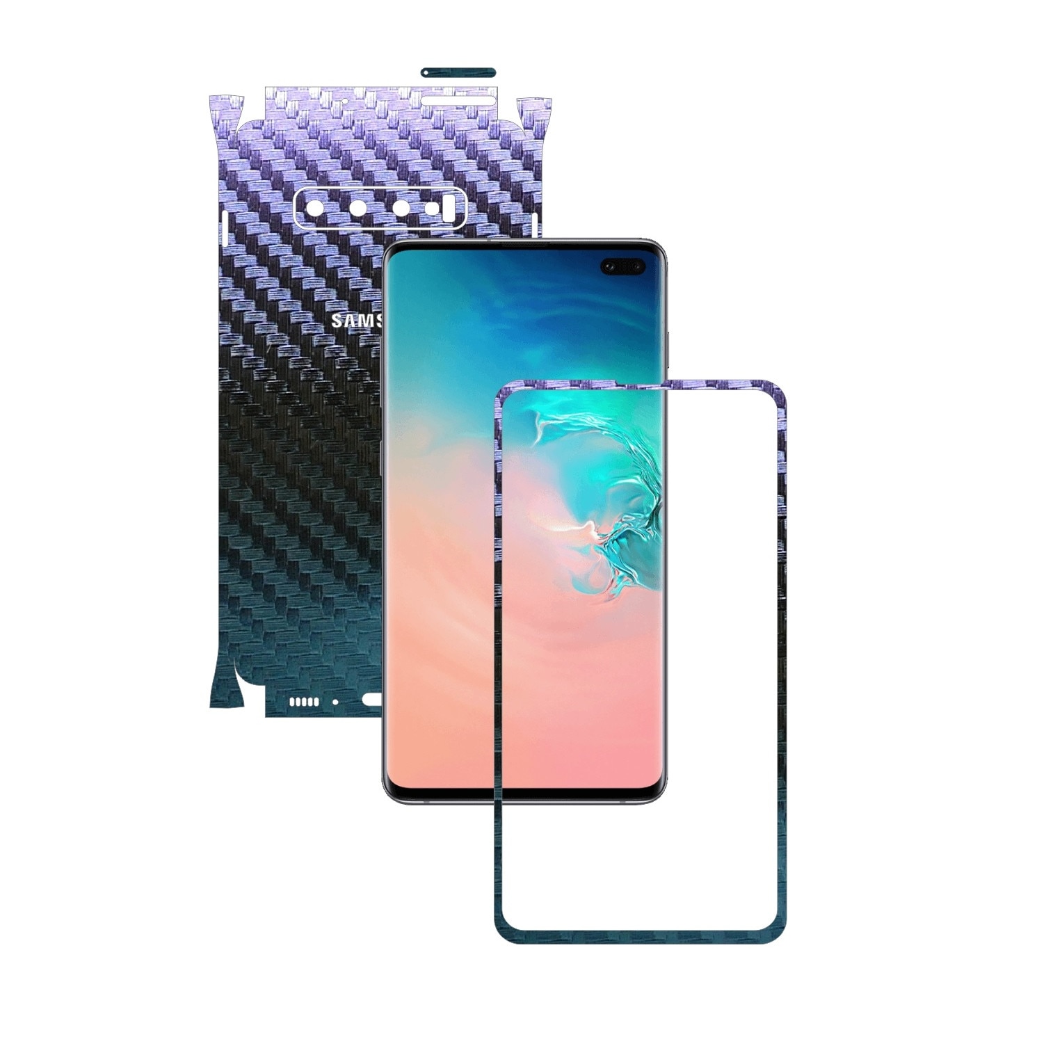 Folie Protectie Carbon Skinz pentru Samsung Galaxy S10+ Plus - Carbon Cameleon 360 Cut, Skin Adeziv Full Body Cover pentru Rama Ecran, Carcasa Spate si Laterale