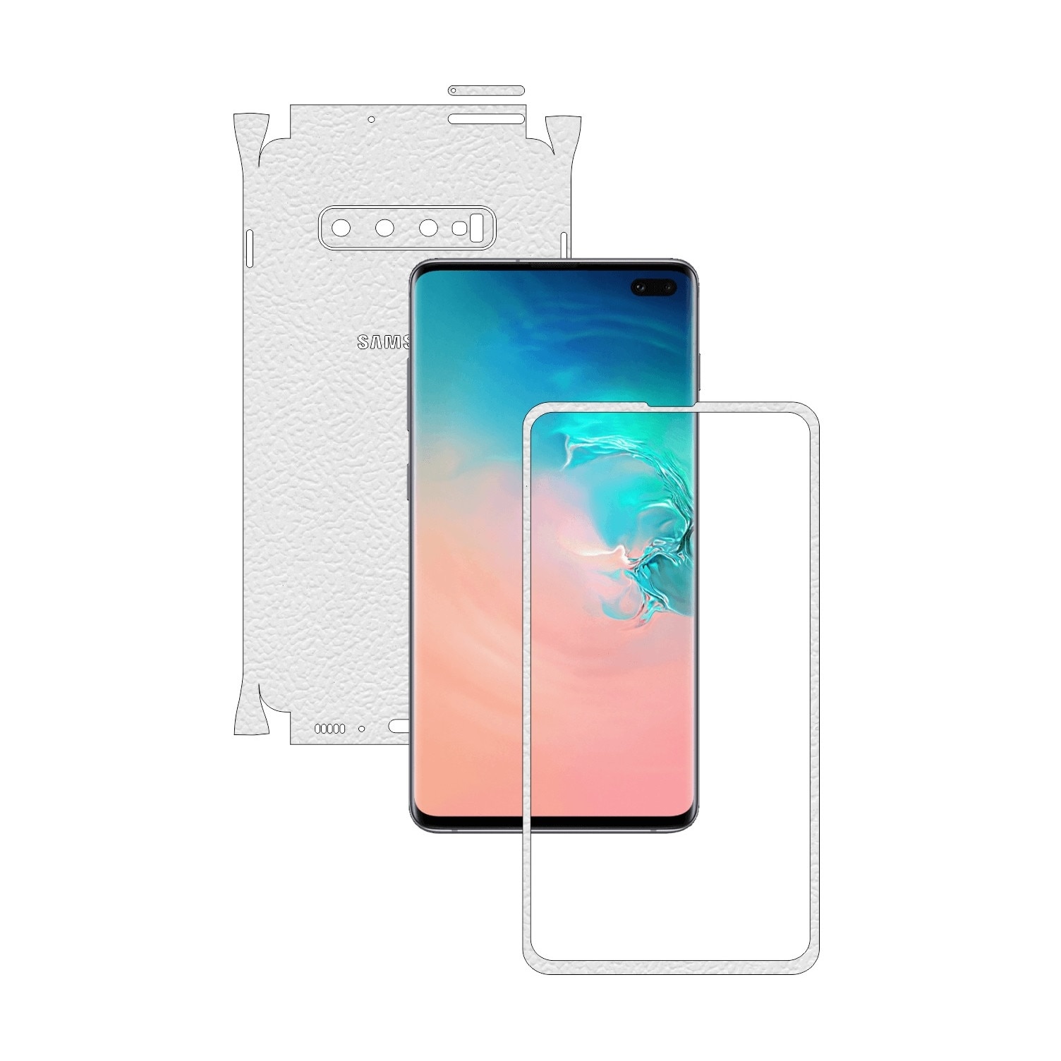 Folie Protectie Carbon Skinz pentru Samsung Galaxy S10+ Plus - Piele Alba 360 Cut, Skin Adeziv Full Body Cover pentru Rama Ecran, Carcasa Spate si Laterale
