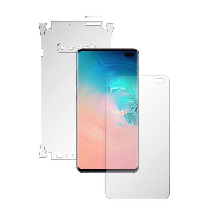 Full Body Invisible Skinz UHD önregeneráló fólia Samsung Galaxy S10+ Plus készülékhez – Ultra-átlátszó szilikon védőfólia 360-ban vágott bevágásokkal a képernyőn, a hátlapon és az oldalsó borításon, átlátszó tapadó bőr