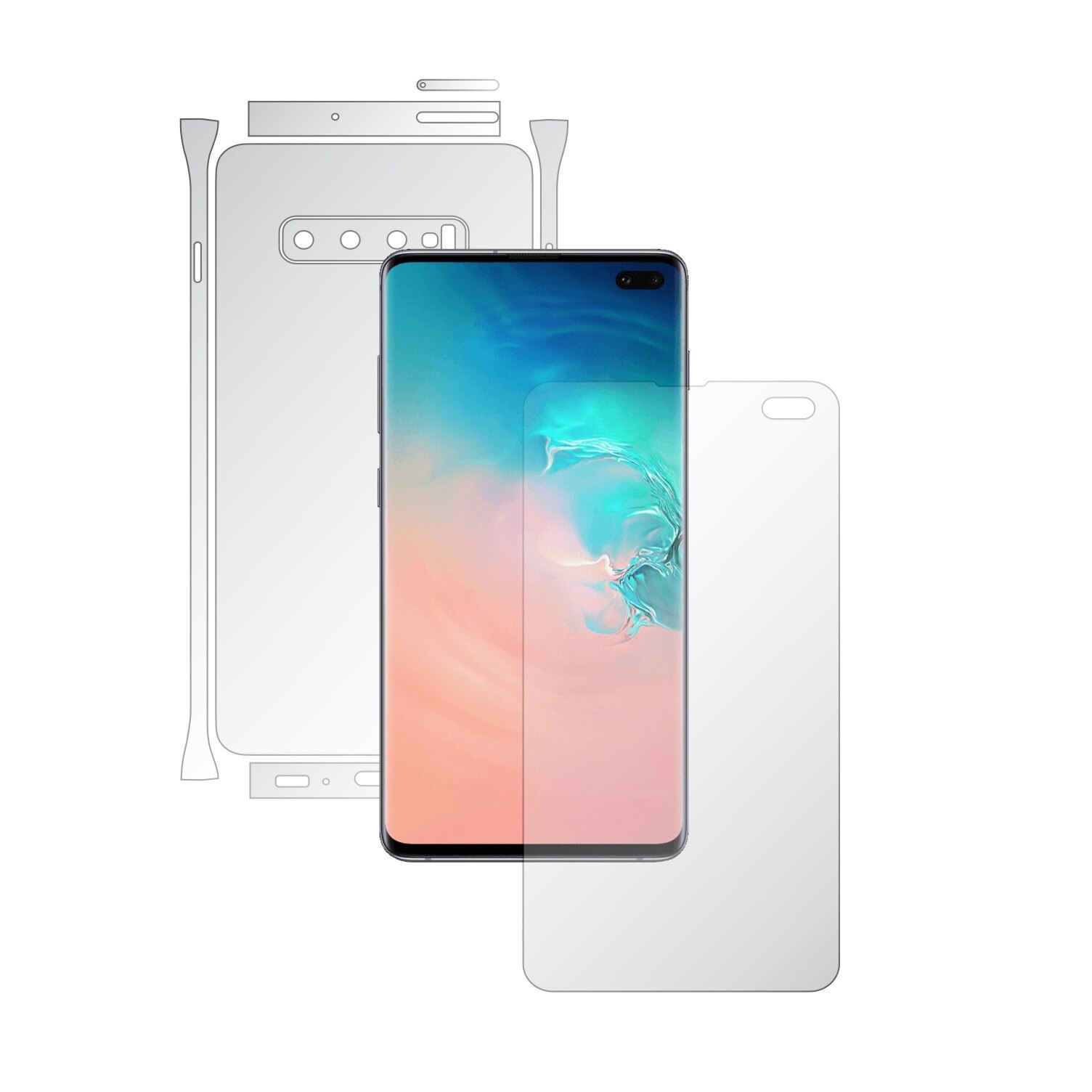 Folie Full Body Invisible Skinz HD pentru Samsung Galaxy S10+ Plus - Folie Protectie Siliconica Ultra-Clear cu taiere Split Cut pentru Ecran, Carcasa Spate si Laterale, Skin Adeziv Transparent, Edge to Edge Cover