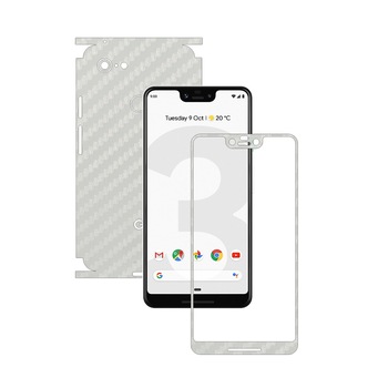 Folie Protectie Carbon Skinz pentru Google Pixel 3 XL - Carbon Alb 360 Cut, Skin Adeziv Full Body Cover pentru Rama Ecran, Carcasa Spate si Laterale