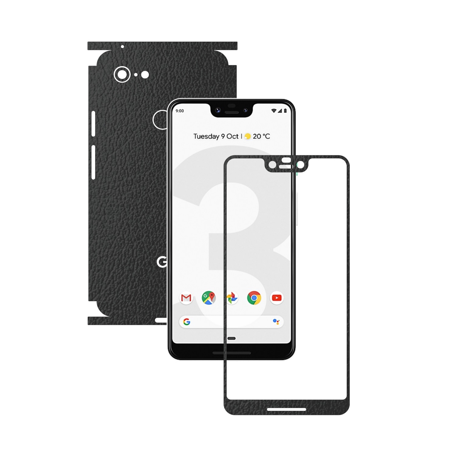 Folie Protectie Carbon Skinz pentru Google Pixel 3 XL - Piele Neagra 360 Cut, Skin Adeziv Full Body Cover pentru Rama Ecran, Carcasa Spate si Laterale