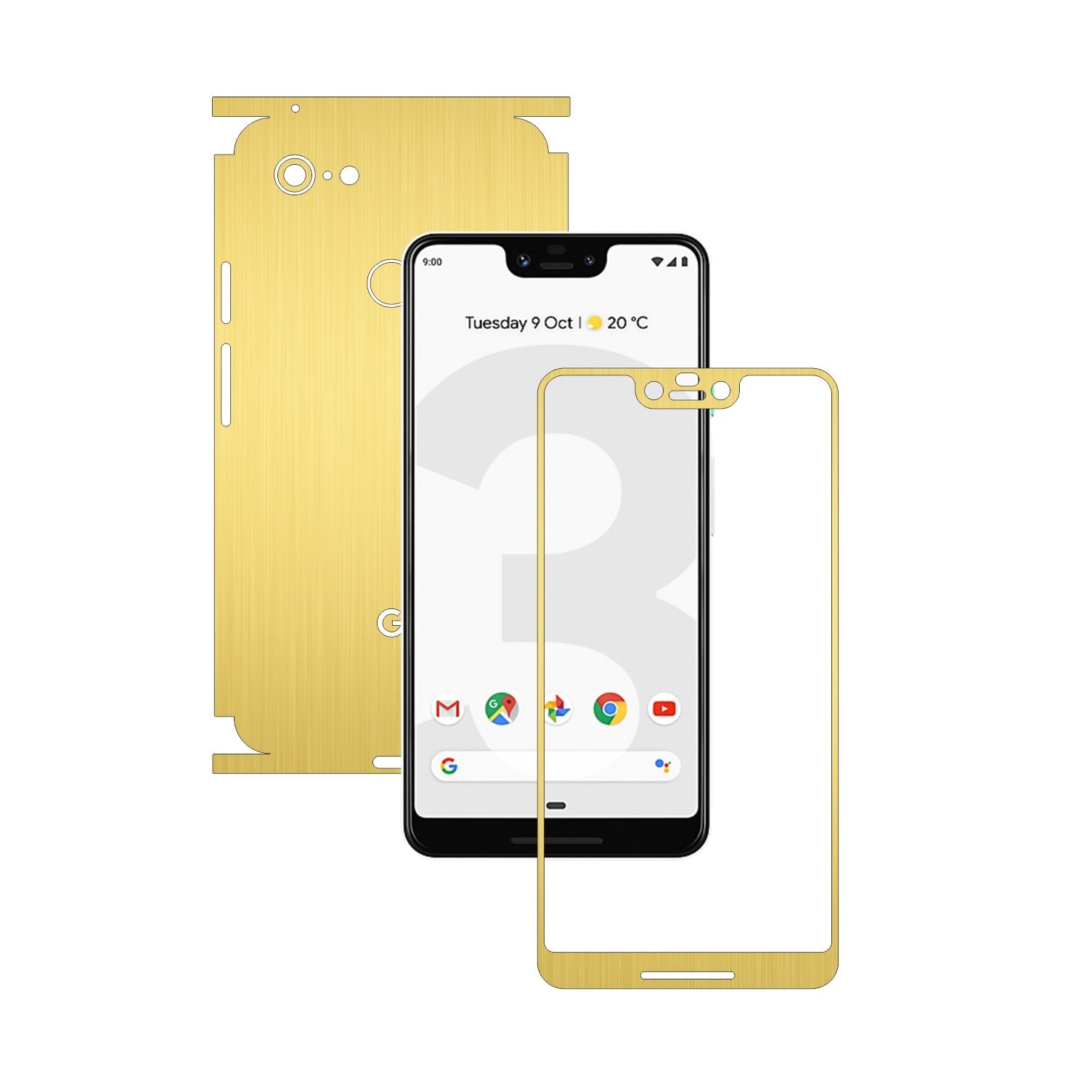Folie Protectie Carbon Skinz pentru Google Pixel 3 XL - Brushed Auriu 360 Cut, Skin Adeziv Full Body Cover pentru Rama Ecran, Carcasa Spate si Laterale
