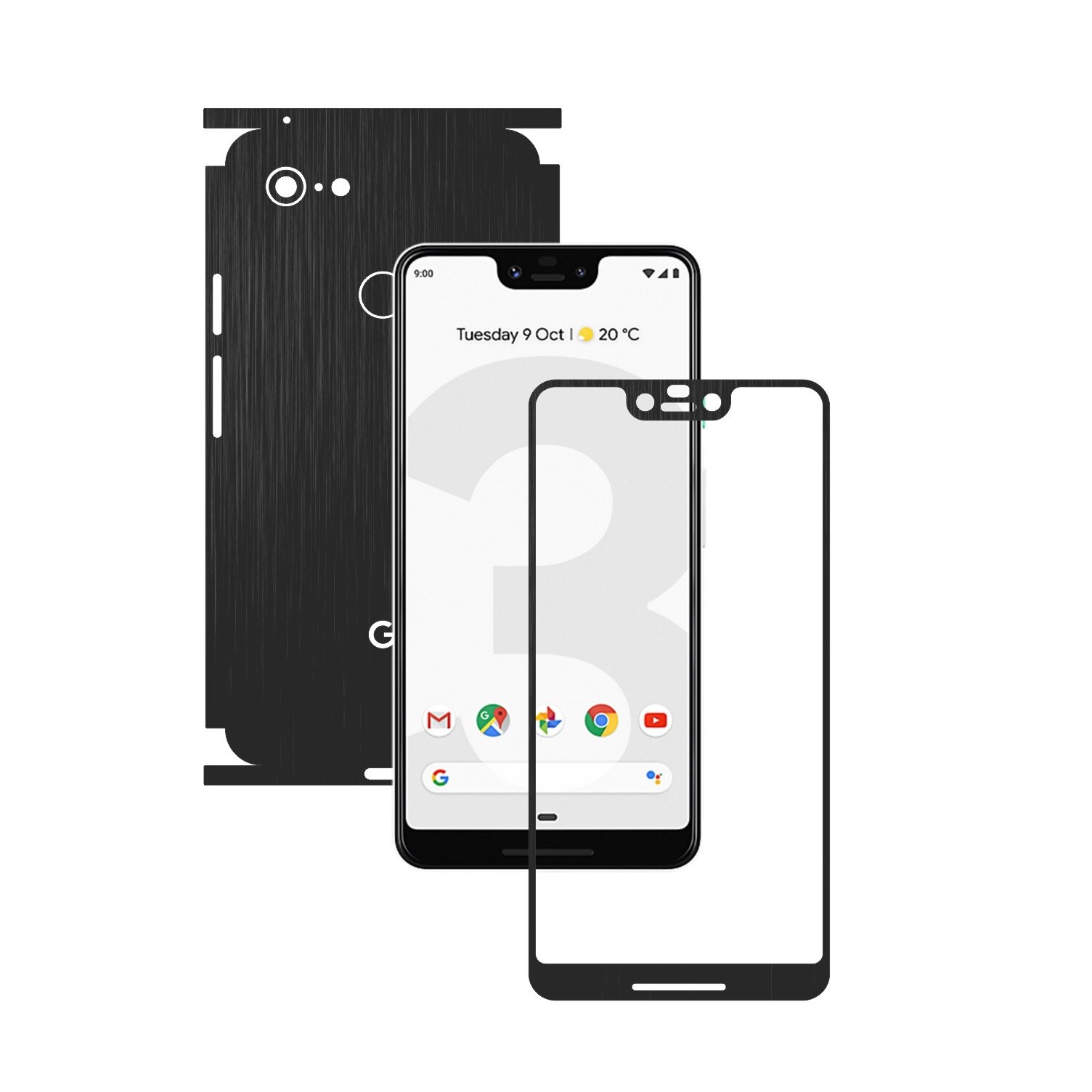 Folie Protectie Carbon Skinz pentru Google Pixel 3 XL - Brushed Negru 360 Cut, Skin Adeziv Full Body Cover pentru Rama Ecran, Carcasa Spate si Laterale
