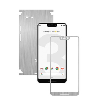 Folie Protectie Carbon Skinz pentru Google Pixel 3 XL - Brushed Argintiu 360 Cut, Skin Adeziv Full Body Cover pentru Rama Ecran, Carcasa Spate si Laterale
