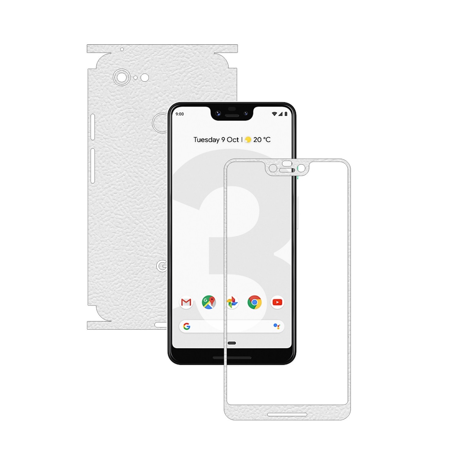 Folie Protectie Carbon Skinz pentru Google Pixel 3 XL - Piele Alba 360 Cut, Skin Adeziv Full Body Cover pentru Rama Ecran, Carcasa Spate si Laterale