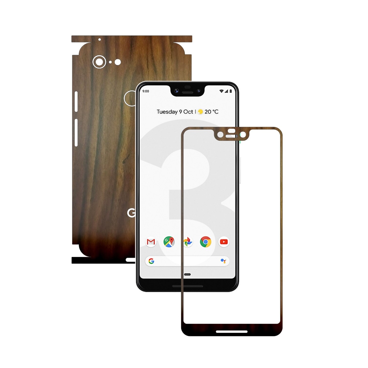 Folie Protectie Carbon Skinz pentru Google Pixel 3 XL - Lemn Nuc 360 Cut, Skin Adeziv Full Body Cover pentru Rama Ecran, Carcasa Spate si Laterale