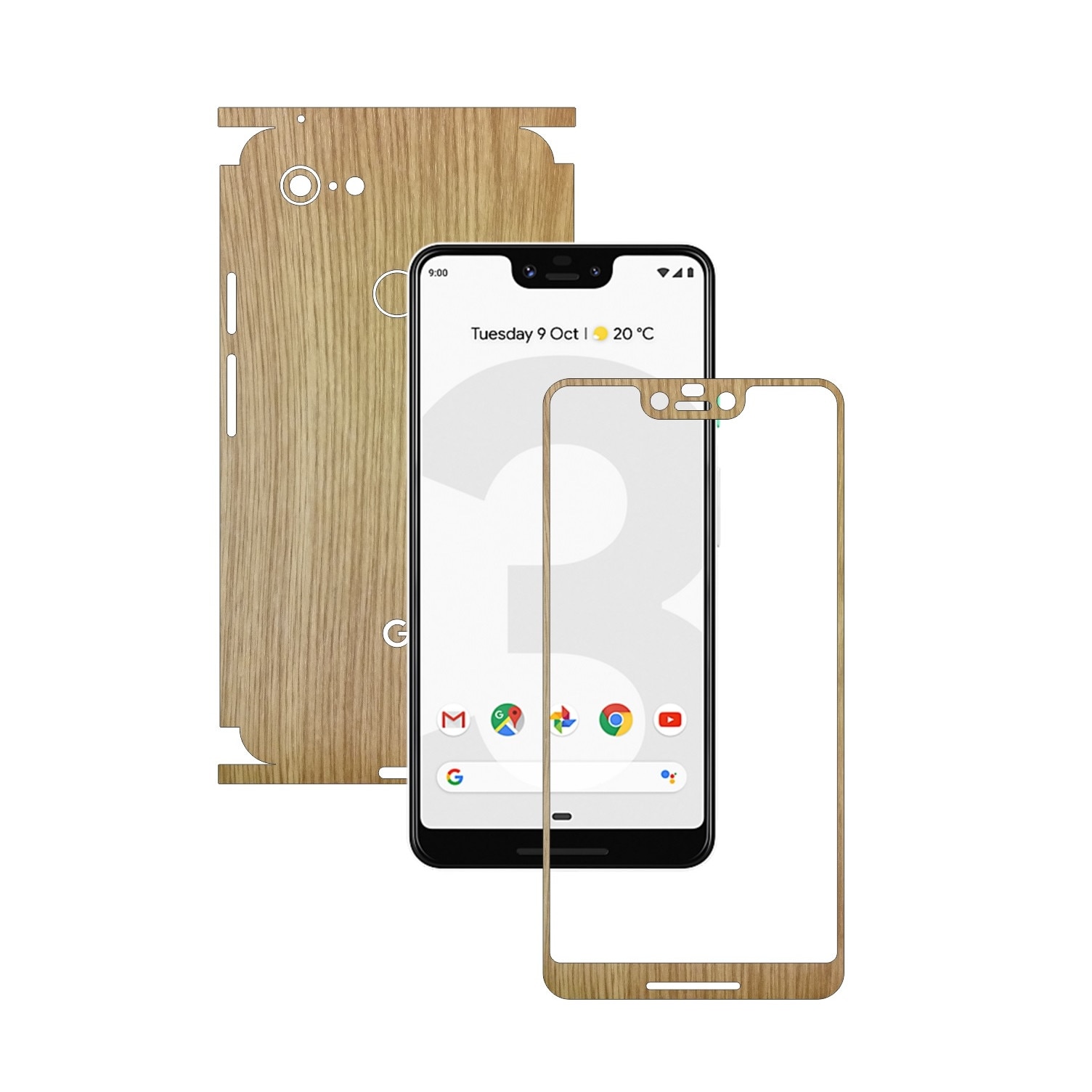 Folie Protectie Carbon Skinz pentru Google Pixel 3 XL - Lemn Stejar 360 Cut, Skin Adeziv Full Body Cover pentru Rama Ecran, Carcasa Spate si Laterale