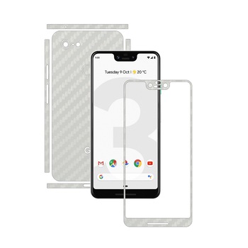 Folie Protectie Carbon Skinz pentru Google Pixel 3 XL - Carbon Alb Split Cut, Skin Adeziv Full Body Cover pentru Rama Ecran, Carcasa Spate si Laterale