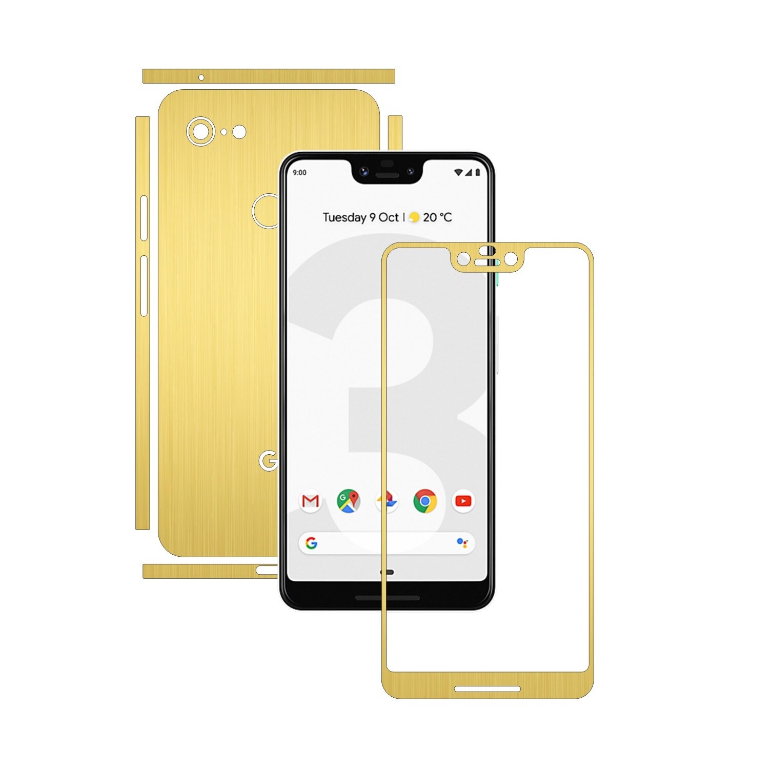 Folie Protectie Carbon Skinz pentru Google Pixel 3 XL - Brushed Auriu Split Cut, Skin Adeziv Full Body Cover pentru Rama Ecran, Carcasa Spate si Laterale