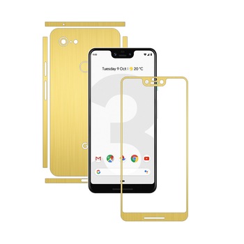 Folie Protectie Carbon Skinz pentru Google Pixel 3 XL - Brushed Auriu Split Cut, Skin Adeziv Full Body Cover pentru Rama Ecran, Carcasa Spate si Laterale