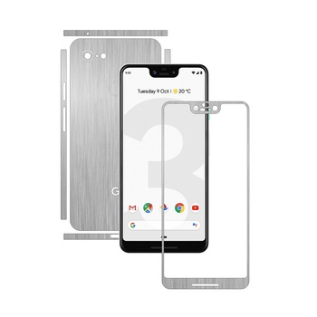 Folie Protectie Carbon Skinz pentru Google Pixel 3 XL - Brushed Argintiu Split Cut, Skin Adeziv Full Body Cover pentru Rama Ecran, Carcasa Spate si Laterale