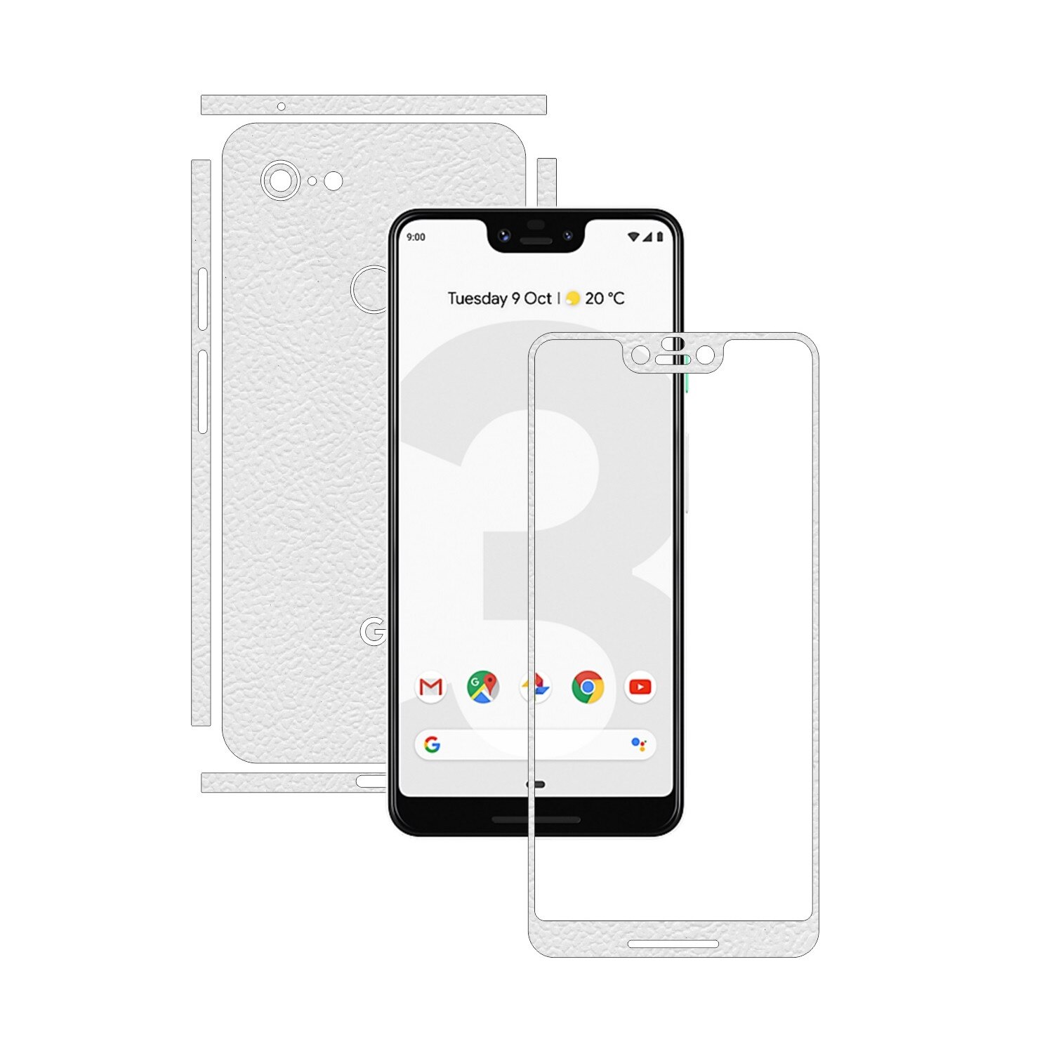 Folie Protectie Carbon Skinz pentru Google Pixel 3 XL - Piele Alba Split Cut, Skin Adeziv Full Body Cover pentru Rama Ecran, Carcasa Spate si Laterale