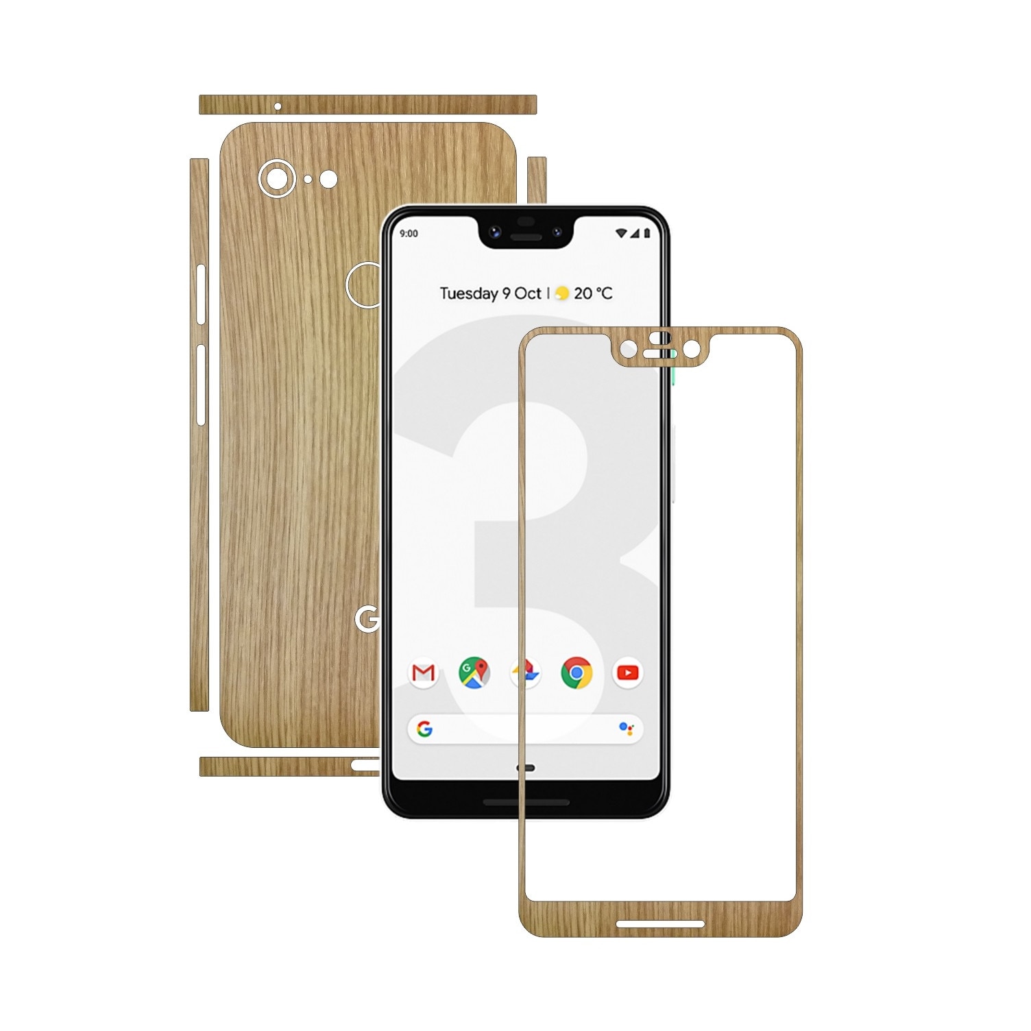 Folie Protectie Carbon Skinz pentru Google Pixel 3 XL - Lemn Stejar Split Cut, Skin Adeziv Full Body Cover pentru Rama Ecran, Carcasa Spate si Laterale