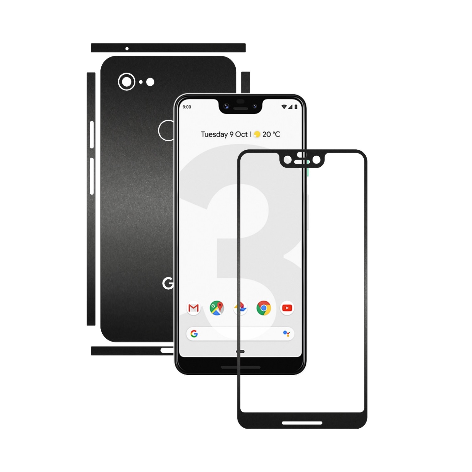 Folie Protectie Carbon Skinz pentru Google Pixel 3 XL - Negru Mat Split Cut, Skin Adeziv Full Body Cover pentru Rama Ecran, Carcasa Spate si Laterale