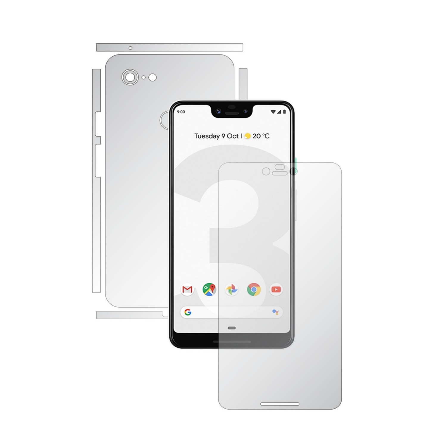 Folie Full Body Invisible Skinz HD pentru Google Pixel 3 XL - Folie Protectie Siliconica Ultra-Clear cu taiere Split Cut pentru Ecran, Carcasa Spate si Laterale, Skin Adeziv Transparent, Edge to Edge Cover