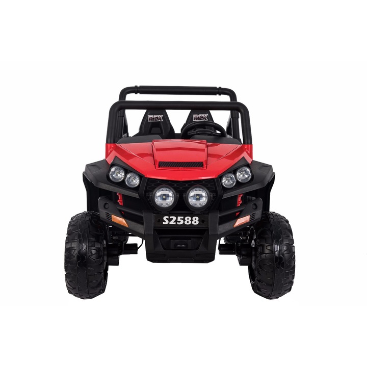 Masinuta electrica pentru copii RSX tip ATV, Rosie-2.4Ghz, 4x Motoare, telecomanda, 2 scaune din piele, roti usoare Eva, Radio FM, Bluetooth