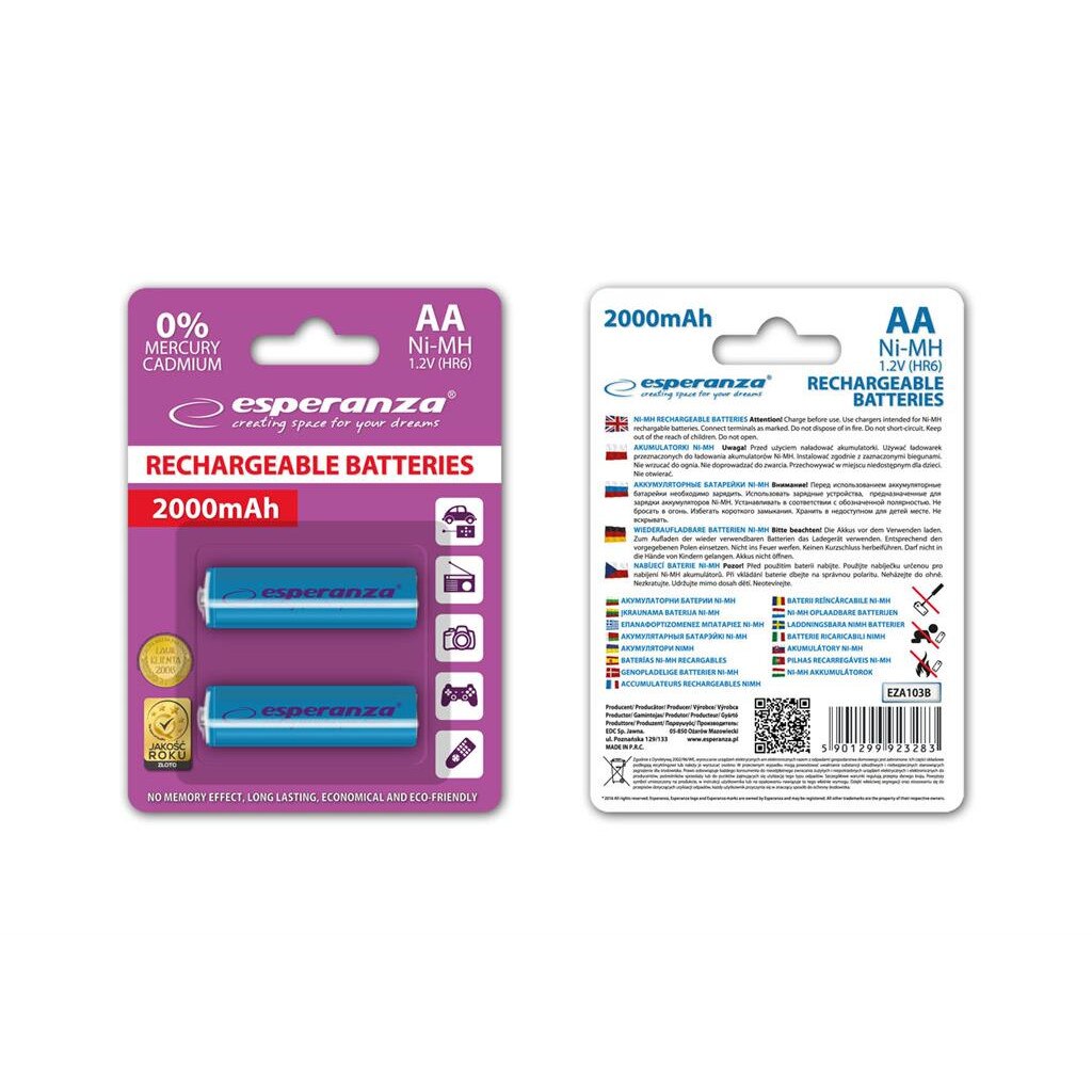 Esperanza EZA103B Baterii reincarcabile Ni-MH AA 2000MAH x2