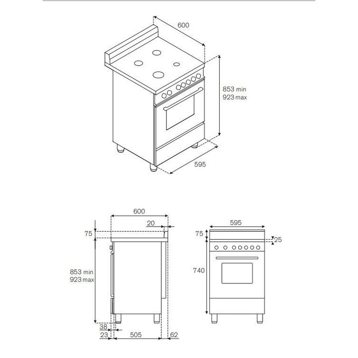 Aragaz Bertazzoni La Germania Americana AMN604XT, 60x60 cm, 4 arzatoare gaz , cuptor gaz, aprindere electronica, crem