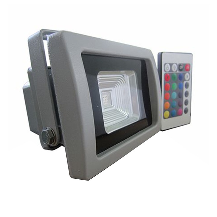 Reflector LED, SMD, consum 10W, iluminare 120 W, RGB, IP65, GRI