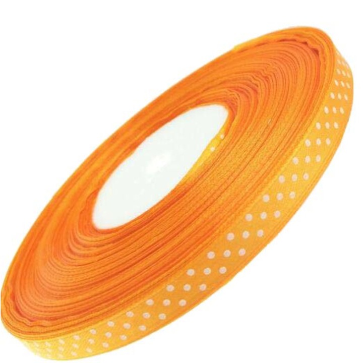 Panglica funda saten cu buline 0.6 cm latime, culoare portocaliu, rola 22 m