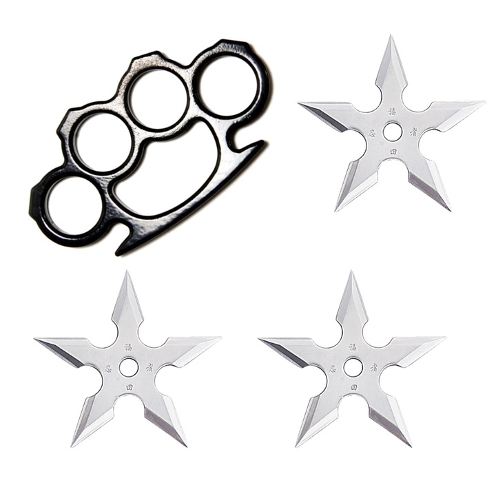 Kit autoaparare pumnal, rozeta, box, 3 buc stea ninja 5 colturi