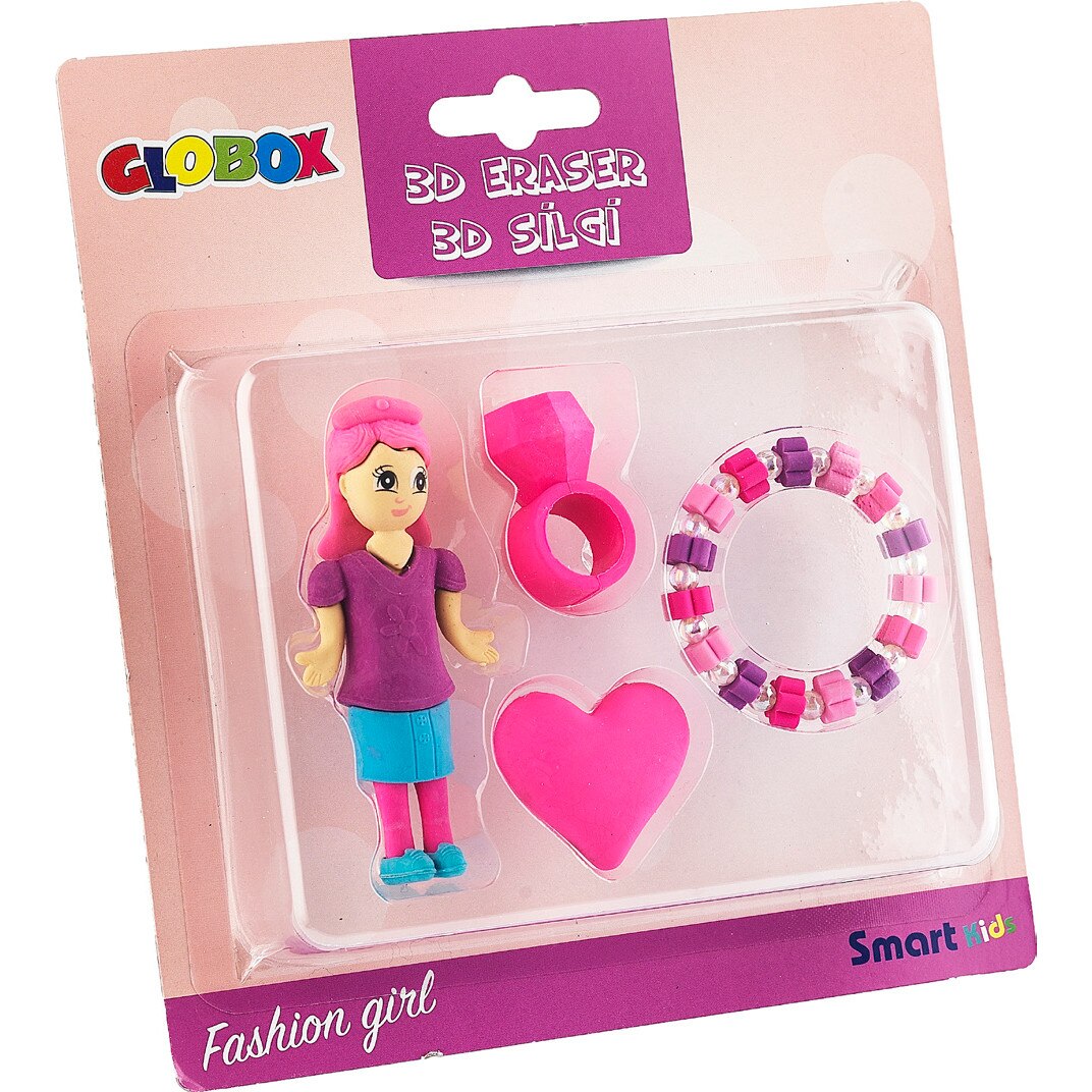 Set 4 radiere GLOBOX 3D Fashion cu forme de papusa, inima, inel si bratara