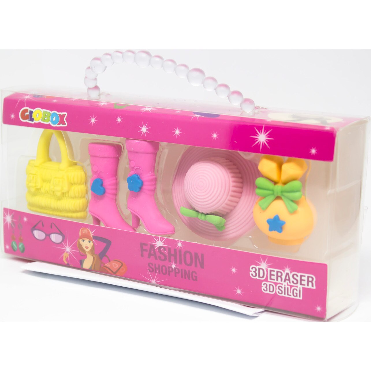 Set 4 radiere GLOBOX 3D Fashion cu forme de geanta, cizme, vaza si palarie