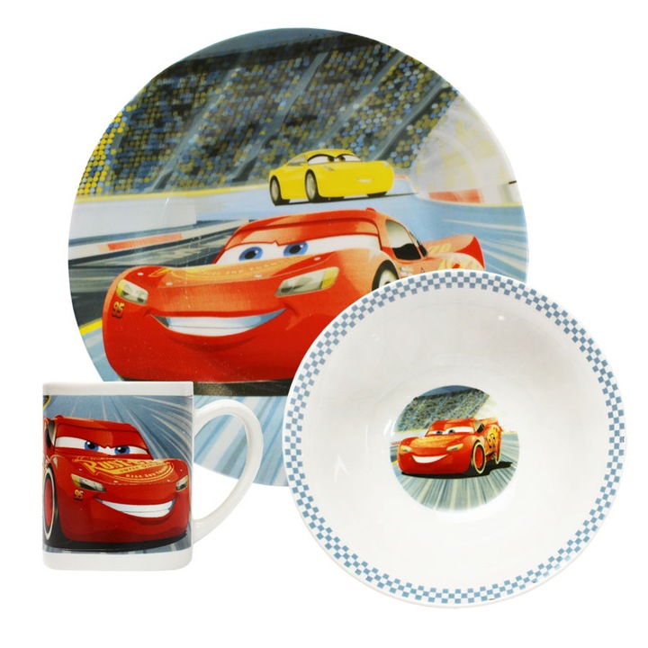 Set mic dejun 3 piese ceramica Cars Rosu 0.325 l