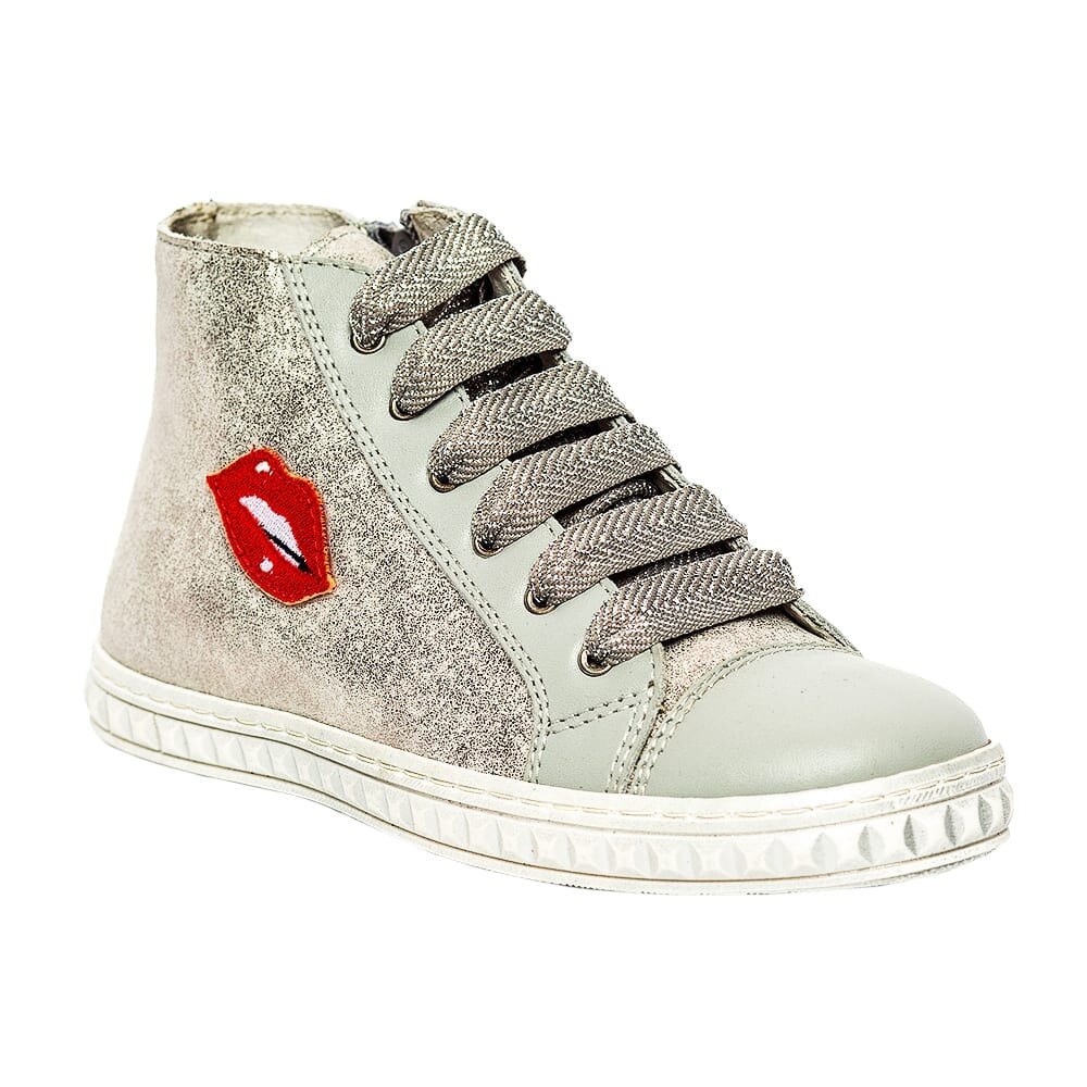 Tenisi din piele pentru copii, Rebel, PJ Shoes, Argintiu