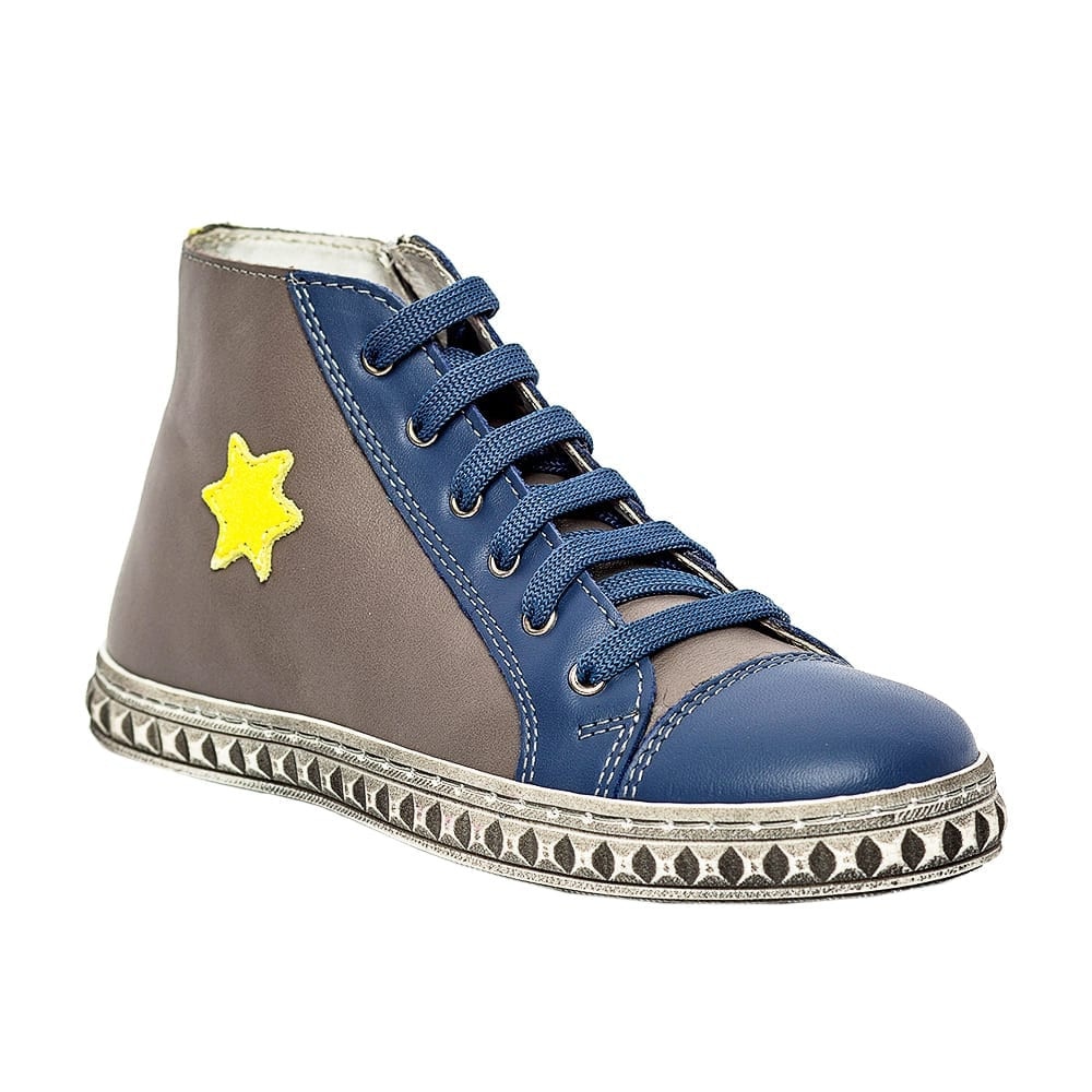 Tenisi din piele pentru copii, Rebel, PJ Shoes, Blu