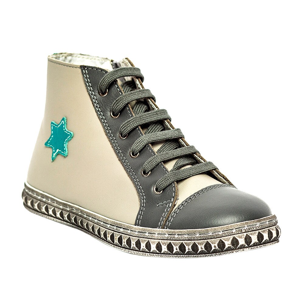 Tenisi din piele pentru copii, Rebel, PJ Shoes, Gri