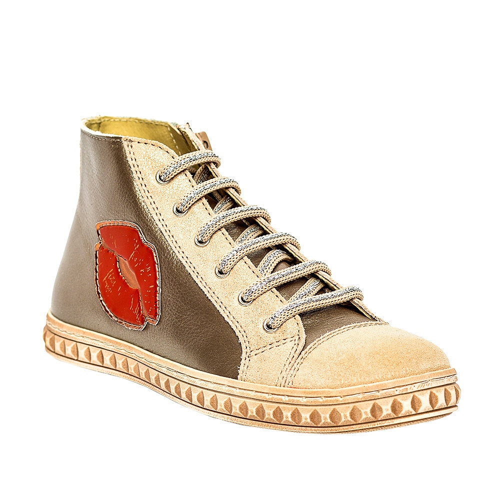 Tenisi din piele pentru copii, Rebel, PJ Shoes, Bronz