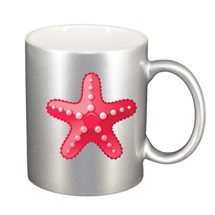Cana "Starfish", argintiu sidefata, 330ml, D437