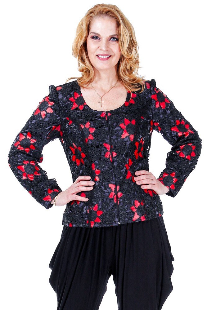 Jacheta dantela si piele negru/rosu Liza Panait A-109E