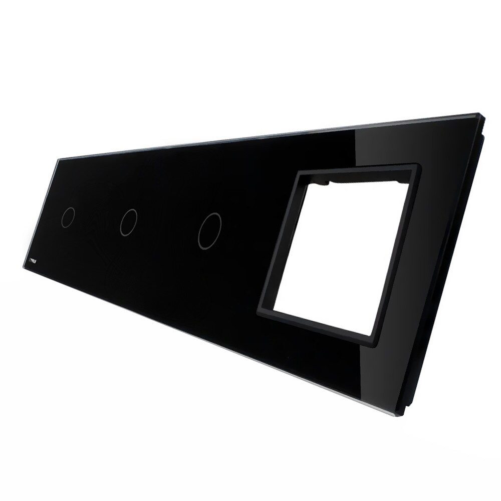 Panou intrerupator simplu+simplu+simplu cu touch + priza LIVOLO din sticla, Negru