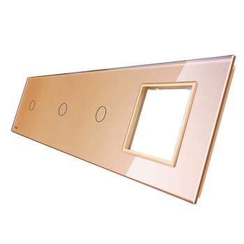 Panou intrerupator simplu+simplu+simplu cu touch + priza LIVOLO din sticla, Auriu Panou intrerupator simplu+simplu+simplu cu touch + priza LIVOLO din sticla, Auriu